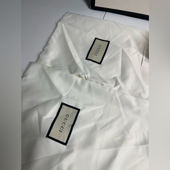 GUCCI LARGE WHITE  BLACK EMPTY BOX W/ 2 DUST SHOE BAGS SATIN IVORY TISSUE - Picture 2 of 8
